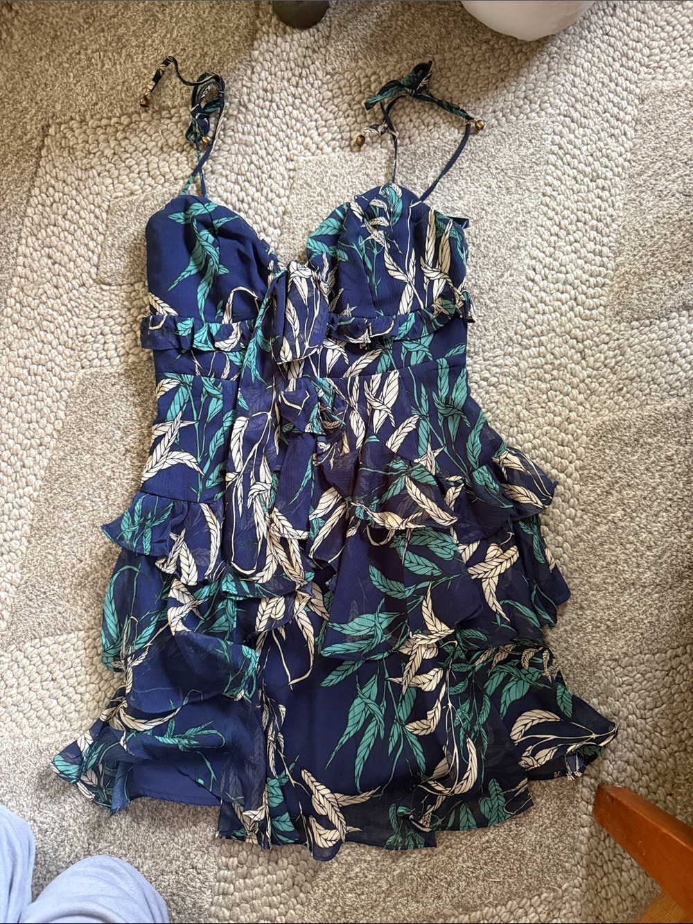 Hello Molly Navy Leaf Print Ruffle Sundress